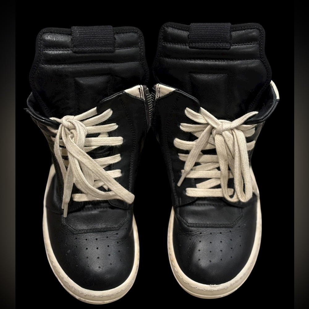 Rick Owens Black and creme Zippered Leather Shoes
